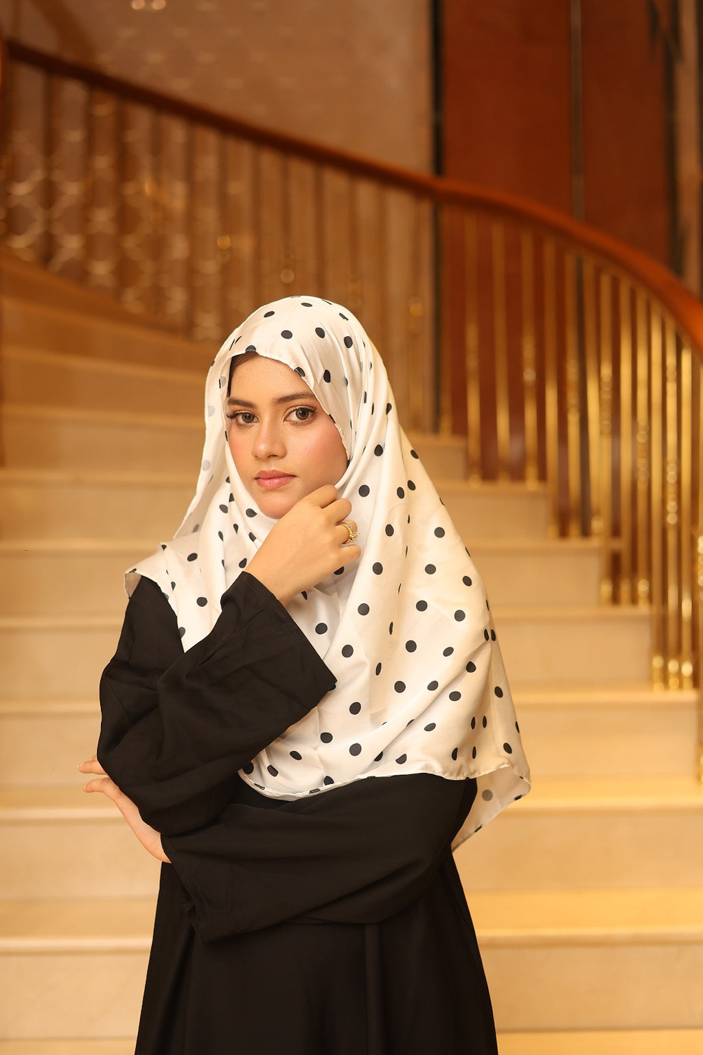 Polka Dot — White & Black Full Size Hijab