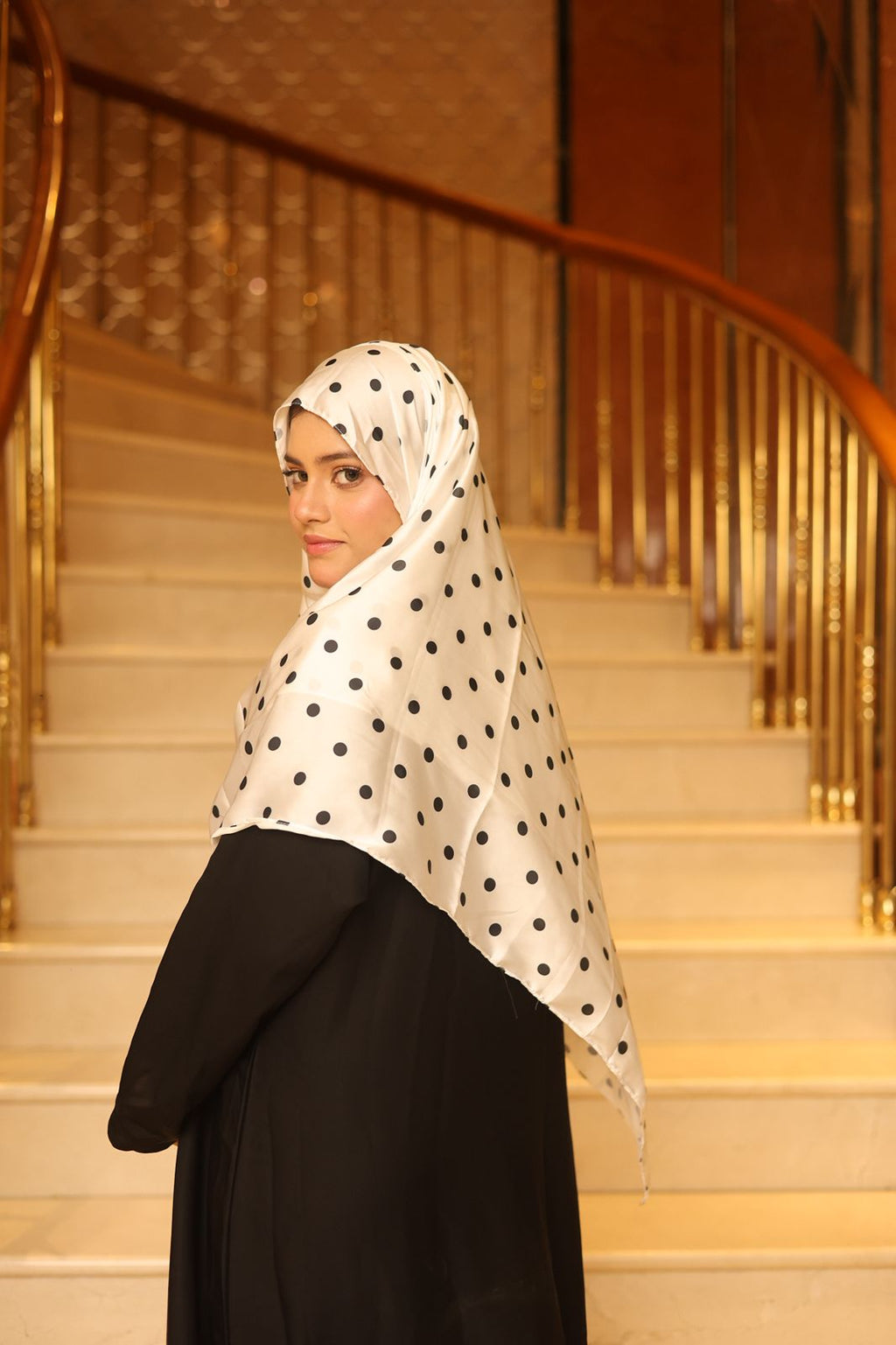 Polka Dot — White & Black Full Size Hijab
