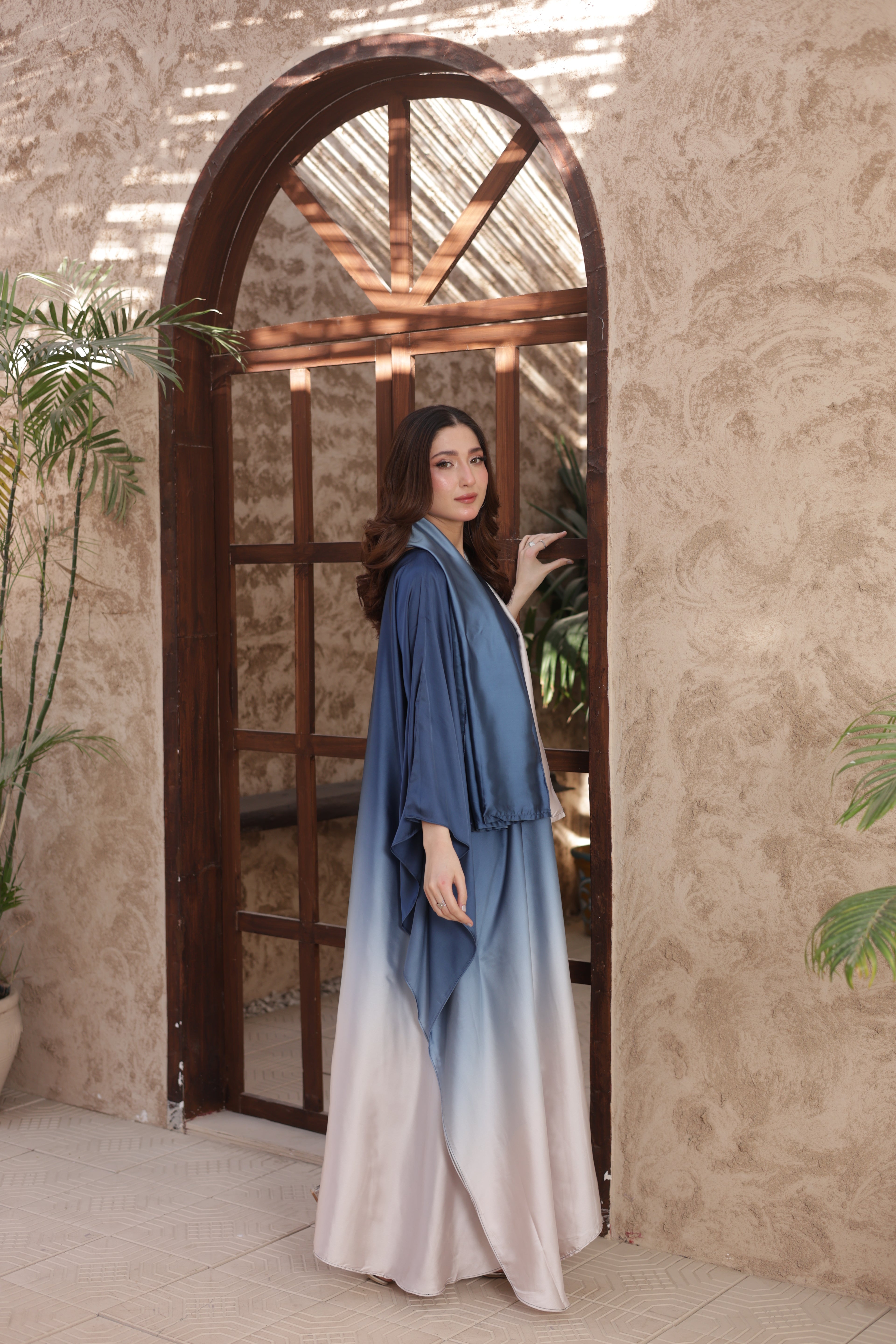 DOUBLE TONE ABAYA SET - SERENE BLUE