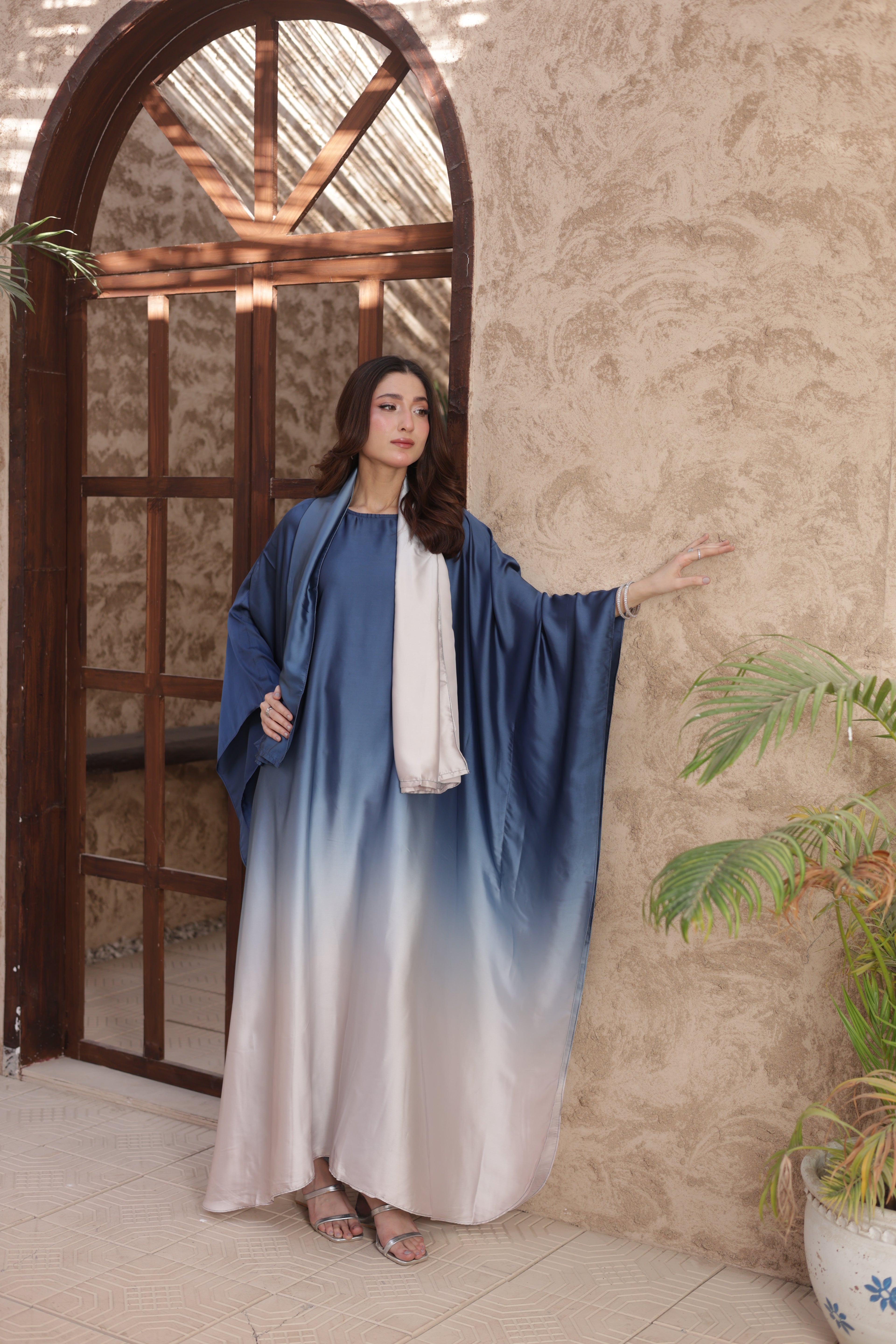 DOUBLE TONE ABAYA SET - SERENE BLUE