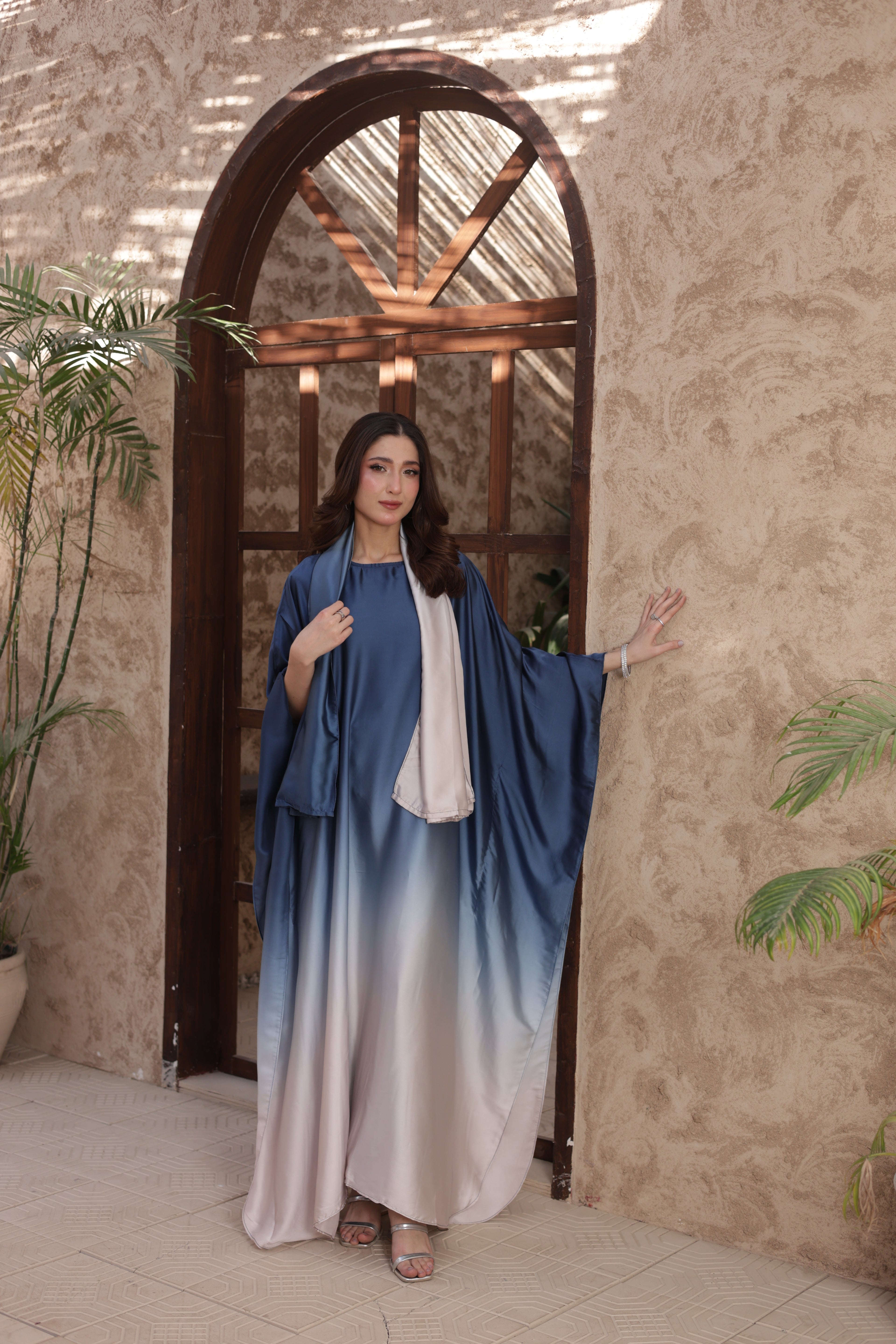 DOUBLE TONE ABAYA SET - SERENE BLUE