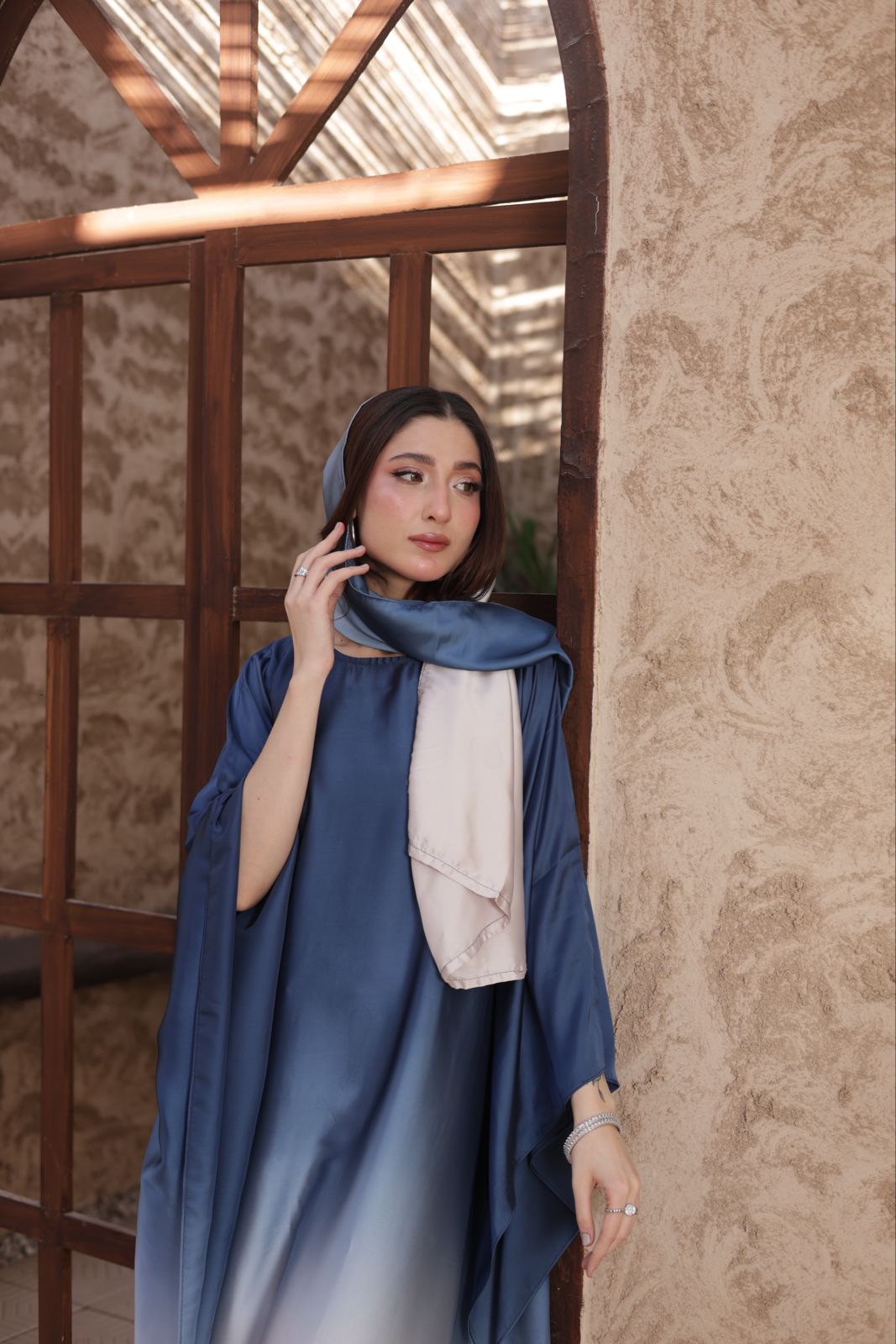 DOUBLE TONE ABAYA SET - SERENE BLUE